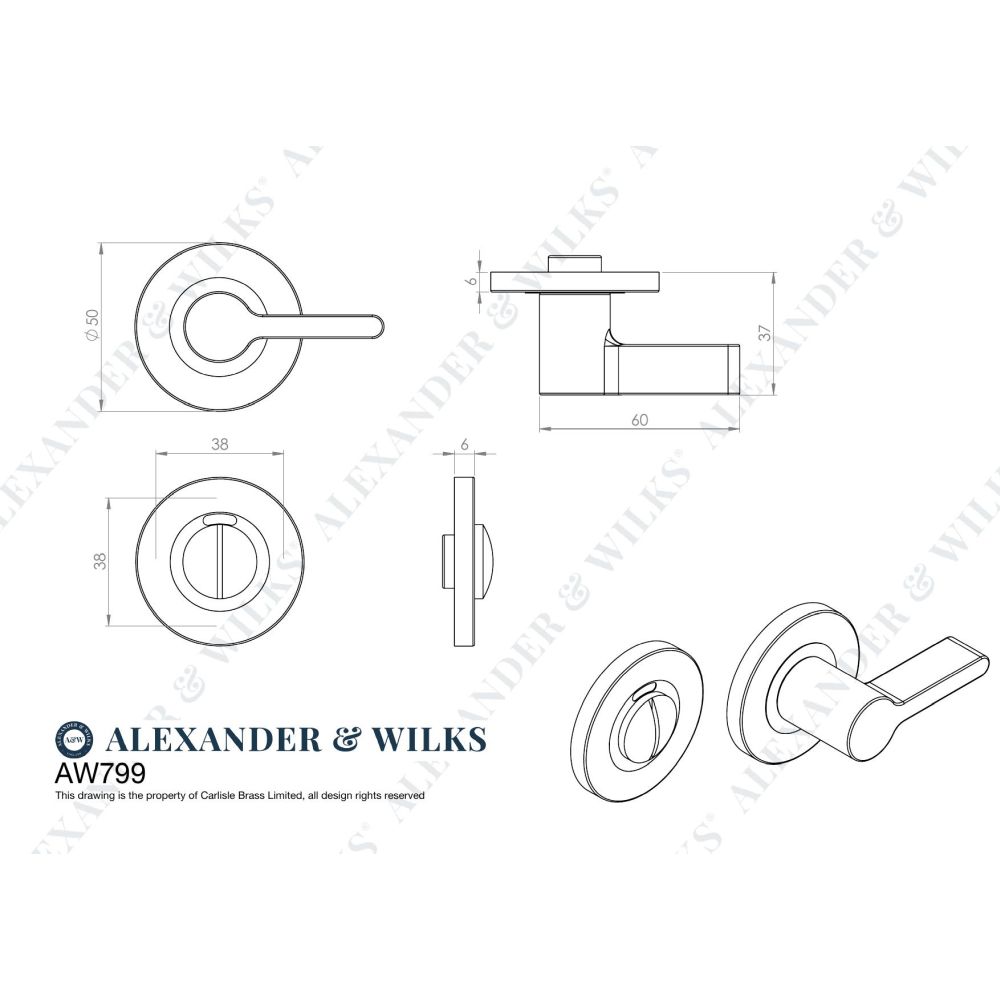 Line technical drawing image of Alexander & Wilks - Accessible Thumbturn And Emergency Release-Satin Nickel | Sku. aw799sn | Trade Door Handles.