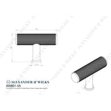Line technical drawing image of Alexander & Wilks Crispin Knurled T-bar Cupboard Knob - Black | Sku. aw801-55-bl | Trade Door Handles.