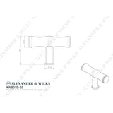 Line technical drawing image of Alexander & Wilks Crispin Bamboo T-bar Cupboard Knob - Black | Sku. aw801b-55-bl | Trade Door Handles.