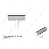 Line technical drawing image of Alexander & Wilks Crispin Reeded T-bar Cupboard Knob - Satin Brass PVD | Sku. aw801r-55-sbpvd | Trade Door Handles.