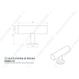 Line technical drawing image of Alexander & Wilks Leila Hammered T-Bar Knob Black | Sku. AW804-55-BL | Trade Door Handles.
