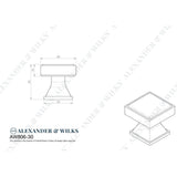 Line technical drawing image of Alexander & Wilks Jesper Square Cupboard Knob - Polished Chrome | Sku. aw806-30-pc | Trade Door Handles.