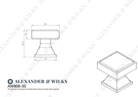 Alexander & Wilks Jesper Square Cupboard Knob - Polished Chrome