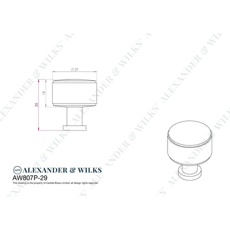 Line technical drawing image of Alexander & Wilks Lucia Plain Cabinet Knob-Dark Bronze PVD-29mm Dia. | Sku. AW807P-29-DBZPVD | Trade Door Handles.