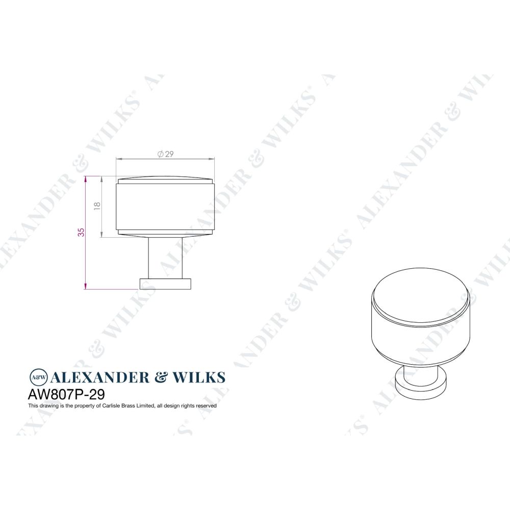 Line technical drawing image of Alexander & Wilks Lucia Plain Cabinet Knob-Polished Nickel-29mm Dia. | Sku. AW807P-29-PNPVD | Trade Door Handles.