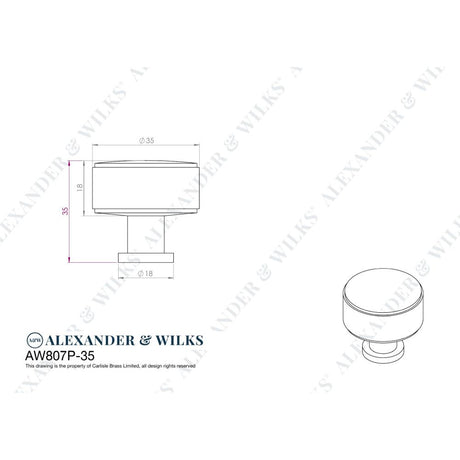 Line technical drawing image of Alexander & Wilks Lucia Plain Cabinet Knob-Dark Bronze PVD-35mm Dia. | Sku. AW807P-35-DBZPVD | Trade Door Handles.