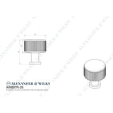 Line technical drawing image of Alexander & Wilks Lucia Reeded Cupboard Knob - Antique Brass - 29mm | Sku. aw807r-29-ab | Trade Door Handles.
