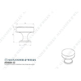 Line technical drawing image of Alexander & Wilks Lynd Cupboard Knob - Polished Chrome - 32mm | Sku. aw808-32-pc | Trade Door Handles.