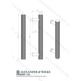 Line technical drawing image of Alexander & Wilks Crispin Reeded T-bar Cupboard Pull Handle - Black - 128mm | Sku. aw809r-128-bl | Trade Door Handles.