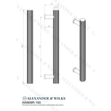 Line technical drawing image of Alexander & Wilks Crispin Reeded T-bar Cupboard Pull Handle - Satin Brass PVD - 160mm | Sku. aw809r-160-sbpvd | Trade Door Handles.