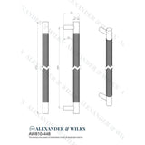 Line technical drawing image of Alexander & Wilks Brunel Knurled T-Bar Cupboard Handle - Satin Brass PVD - Centres 448mm | Sku. aw810-448-sbpvd | Trade Door Handles.