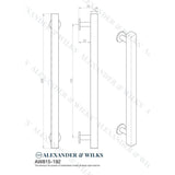 Line technical drawing image of Alexander & Wilks Square T-Bar Cabinet Pull Handle - Polished Nickel - Centres 192mm | Sku. aw815-192-pn | Trade Door Handles.
