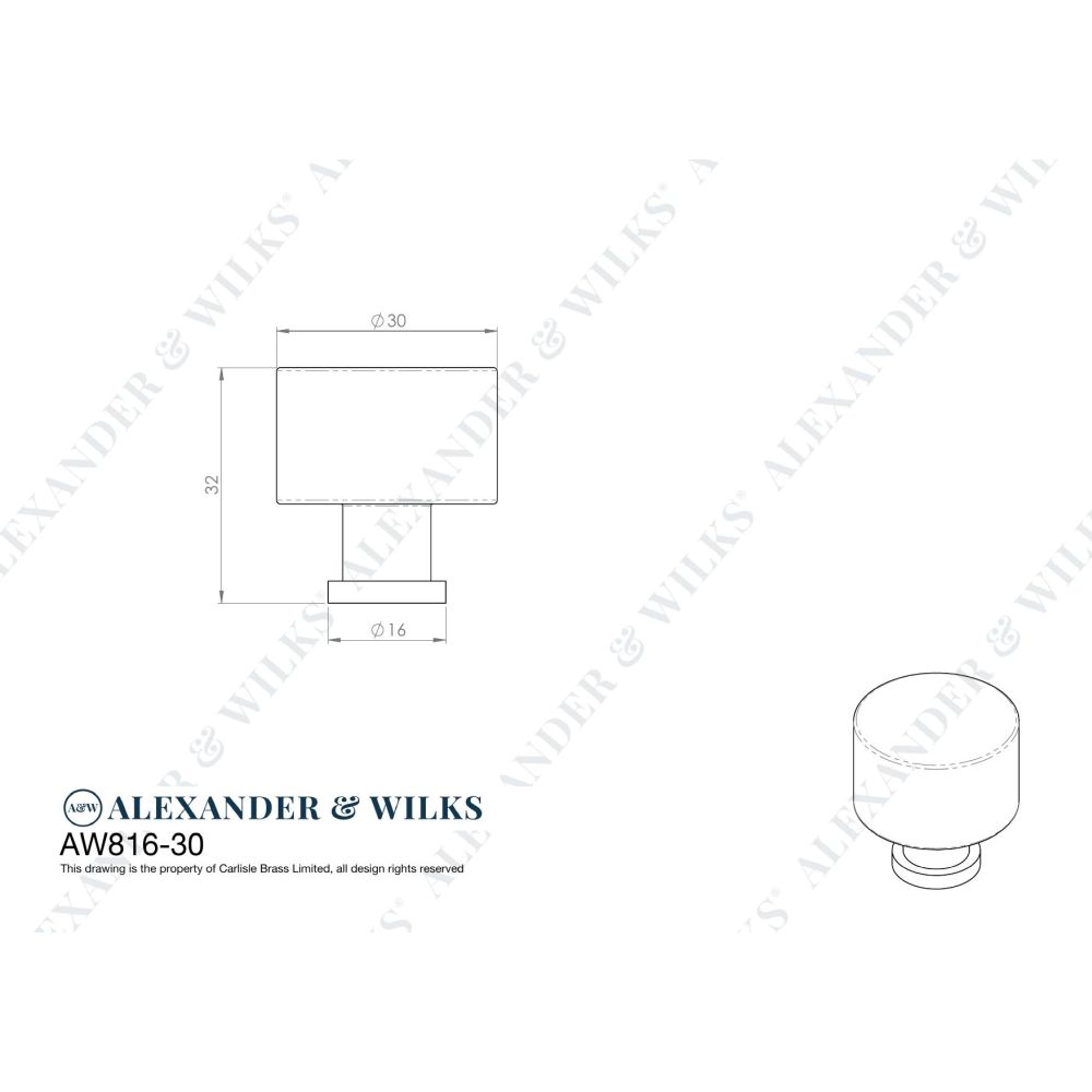 Line technical drawing image of Alexander & Wilks Leila Hammered Cupboard Knob - Dark Bronze - 30mm | Sku. aw816-30-dbz | Trade Door Handles.