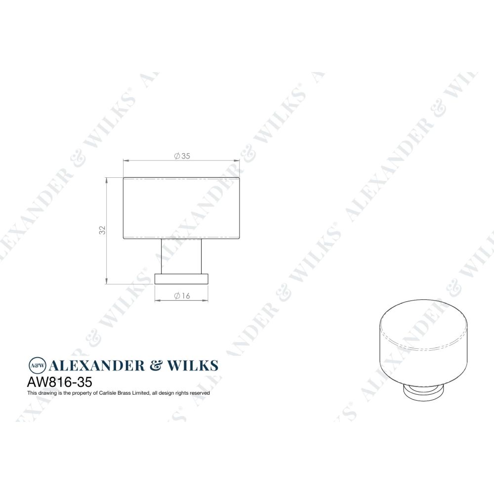 Line technical drawing image of Alexander & Wilks Leila Hammered Cupboard Knob - Black - 35mm | Sku. aw816-35-bl | Trade Door Handles.