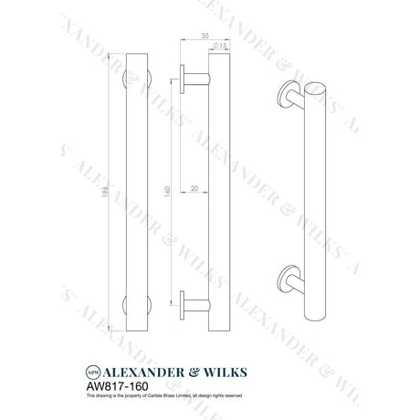 Line technical drawing image of Alexander & Wilks Leila Hammered Cabinet Pull - Dark Bronze | Sku. aw817-160-dbz | Trade Door Handles.