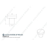 Line technical drawing image of Alexander & Wilks Hanover Hammered Cupboard Knob - Antique Brass - 30mm | Sku. aw820-30-ab | Trade Door Handles.