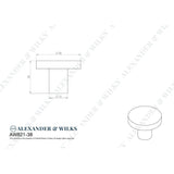 Line technical drawing image of Alexander & Wilks Hanover Hammered Cupboard Knob - Antique Brass - 38mm | Sku. aw820-38-ab | Trade Door Handles.