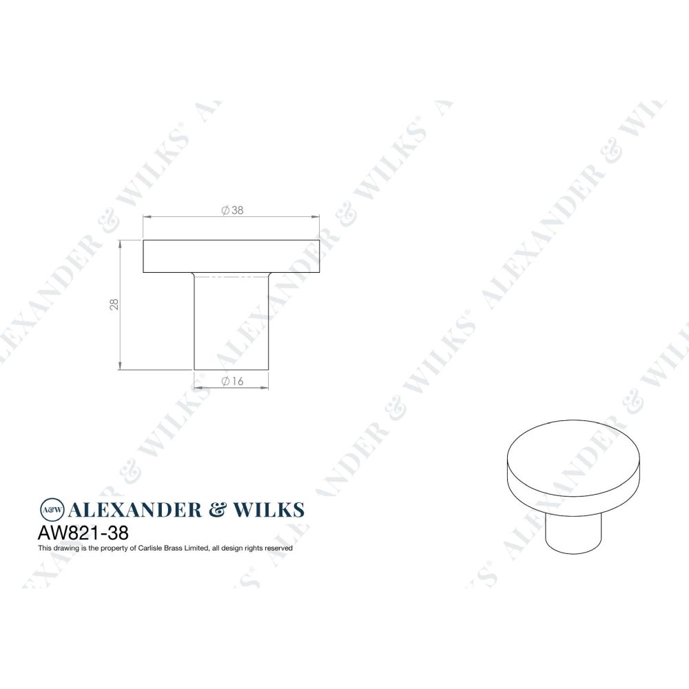 Line technical drawing image of Alexander & Wilks Hanover Hammered Cupboard Knob - Satin Nickel - 38mm | Sku. aw820-38-sn | Trade Door Handles.