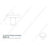 Line technical drawing image of Alexander & Wilks Hanover Plain Cupboard Knob - Black - Knob 38mm | Sku. aw821-38-bl | Trade Door Handles.