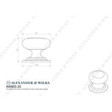 Line technical drawing image of Alexander & Wilks Waltz Round Cupboard Knob on Stepped Rose - Dark Bronze - 25mm | Sku. aw825-25-dbz | Trade Door Handles.