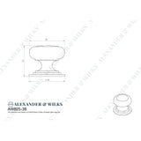 Line technical drawing image of Alexander & Wilks Waltz Round Cupboard Knob on Stepped Rose - Polished Nickel - 38mm | Sku. aw825-38-pn | Trade Door Handles.