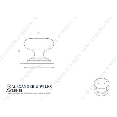 Line technical drawing image of Alexander & Wilks Waltz Round Cupboard Knob on Stepped Rose - Polished Nickel - 38mm | Sku. aw825-38-pn | Trade Door Handles.