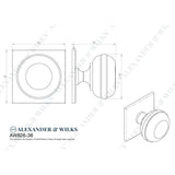 Line technical drawing image of Alexander & Wilks Quantock Cupboard Knob on Square Backplate - Dark Bronze PVD - 38mm | Sku. aw826-38-dbzpvd | Trade Door Handles.