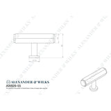 Line technical drawing image of Alexander & Wilks - Vesper Hex T - Bar Cabinet Knob - Polished Chrome | Sku. aw829-55-pc | Trade Door Handles.
