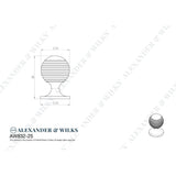 Line technical drawing image of Alexander & Wilks Caesar Cupboard Knob on Round Rose - Dark Bronze PVD - 25mm | Sku. aw832-25-dbzpvd | Trade Door Handles.