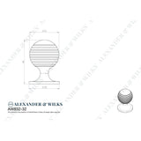 Line technical drawing image of Alexander & Wilks Caesar Cupboard Knob on Round Rose - Polished Chrome - 32mm | Sku. aw832-32-pc | Trade Door Handles.