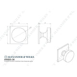 Line technical drawing image of Alexander & Wilks Bullion Cupboard Knob on Square Backplate - Polished Chrome | Sku. aw835-38-pc | Trade Door Handles.
