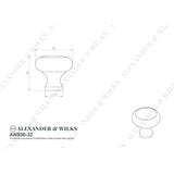 Line technical drawing image of Alexander & Wilks Wade Round Cupboard Knob - Satin Brass - 32mm | Sku. aw836-32-sb | Trade Door Handles.