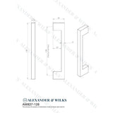 Line technical drawing image of Alexander & Wilks Marco Cupboard Pull Handle - Black - 128mm | Sku. aw837-128-bl | Trade Door Handles.
