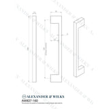 Line technical drawing image of Alexander & Wilks Marco Cupboard Pull Handle - Antique Brass - 160mm | Sku. aw837-160-ab | Trade Door Handles.