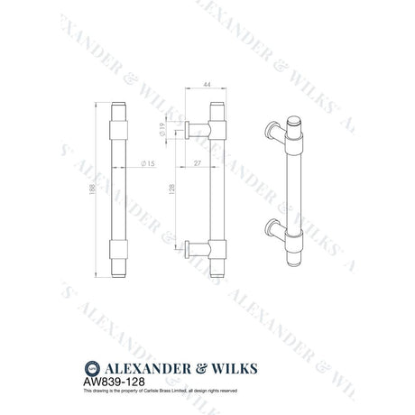 Alexander & Wilks Kingston Knurled Pull Handle-Satin Nickel PVD-128mm c-c aw839-128-snpvd