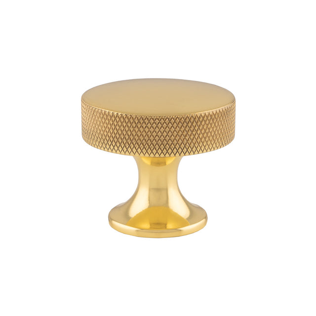 This is an image showing Alexander & Wilks Berlin Cupboard Knob - Polished Brass - 38mm available to order from Trade Door Handles in Kendal, quick delivery and discounted prices