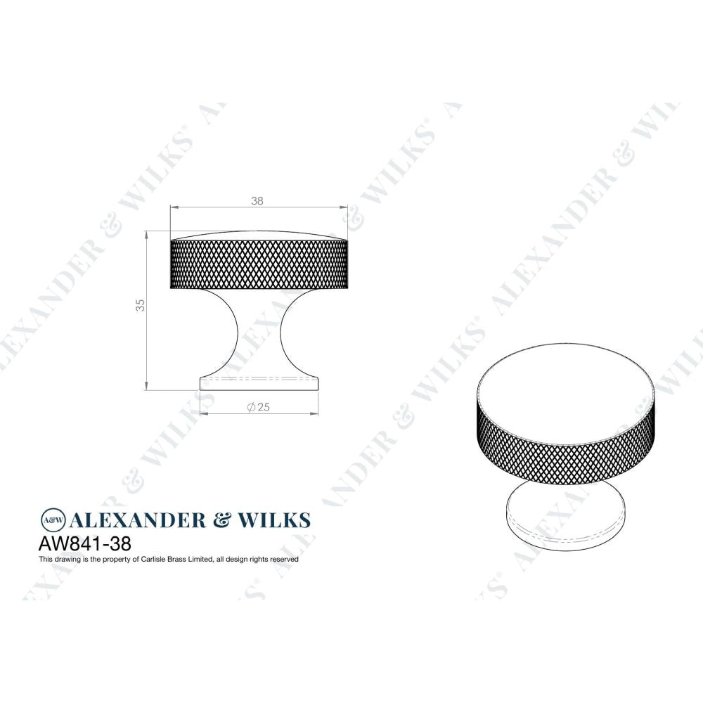 Line technical drawing image of Alexander & Wilks Berlin Cupboard Knob - Polished Chrome - 38mm | Sku. aw841-38-pc | Trade Door Handles.