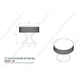 Line technical drawing image of Alexander & Wilks Berlin Cupboard Knob - Polished Chrome - 38mm | Sku. aw841-38-pc | Trade Door Handles.