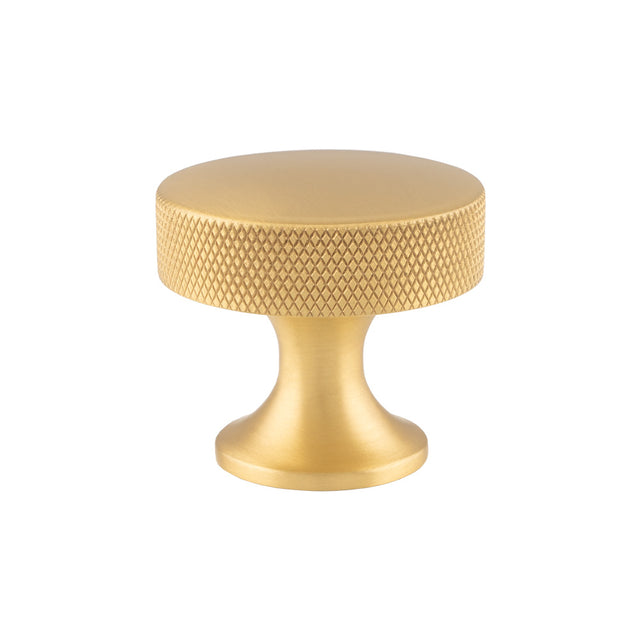 This is an image showing Alexander & Wilks Berlin Cupboard Knob - Satin Brass - 38mm available to order from Trade Door Handles in Kendal, quick delivery and discounted prices