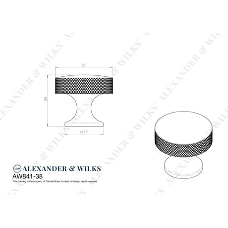 Line technical drawing image of Alexander & Wilks Berlin Cupboard Knob - Satin Chrome - 38mm | Sku. aw841-38-sc | Trade Door Handles.
