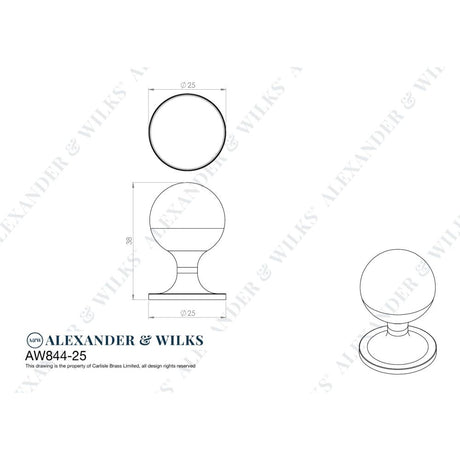 Line technical drawing image of Alexander & Wilks Plain Caesar Cabinet Knob-Dark Bronze PVD-25mm | Sku. AW844-25-DBZPVD | Trade Door Handles.