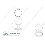 Line technical drawing image of Alexander & Wilks Plain Caesar Cabinet Knob-Satin Brass PVD-25mm | Sku. AW844-25-SBPVD | Trade Door Handles.