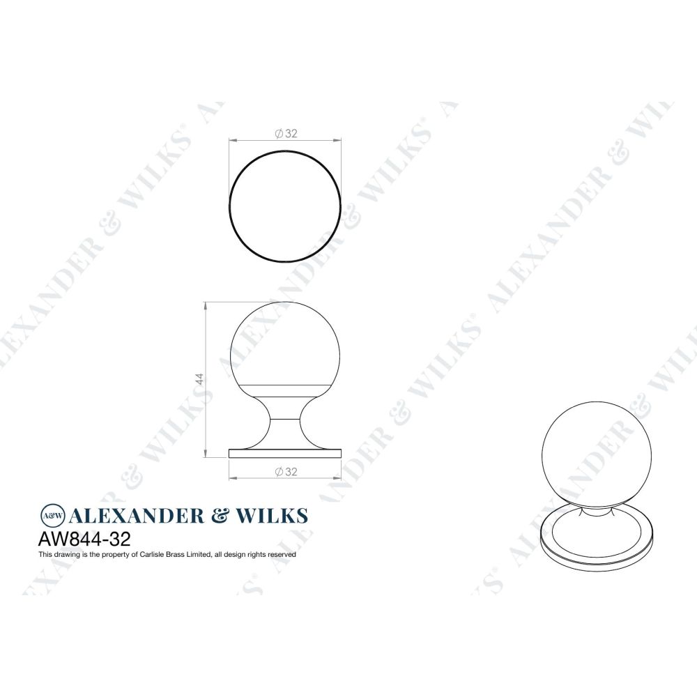 Line technical drawing image of Alexander & Wilks Plain Caesar Cabinet Knob-Polished Chrome-32mm | Sku. AW844-32-PC | Trade Door Handles.
