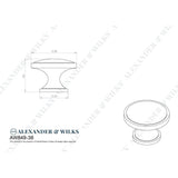 Line technical drawing image of Alexander & Wilks - Cambridge Round Cupboard Knob - Antique Brass | Sku. aw849-38-ab | Trade Door Handles.