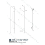 Line technical drawing image of Alexander & Wilks - Washington Reeded End Cabinet Pull-Dark Bronze PVD-224mm | Sku. aw854r-224-dbzpvd | Trade Door Handles.