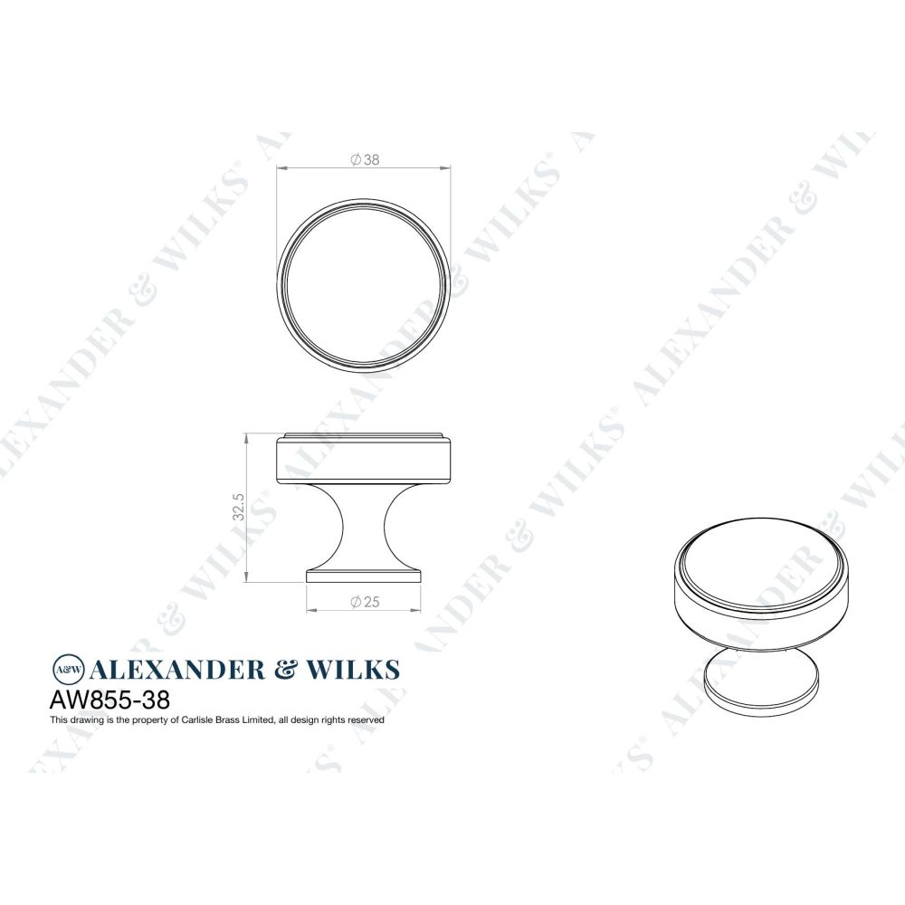 Line technical drawing image of Alexander & Wilks - Havana Cabinet Knob-Polished Brass Lacquered | Sku. aw855-38-pbl | Trade Door Handles.