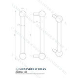 Line technical drawing image of Alexander & Wilks Caesar Cabinet Pull Handle-Dark Bronze PVD-160mm Centres | Sku. AW856-160-DBZPVD | Trade Door Handles.