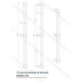 Line technical drawing image of Alexander & Wilks Caesar Cabinet Pull Handle-Satin Nickel PVD-448mm Centres | Sku. AW856-448-SN | Trade Door Handles.
