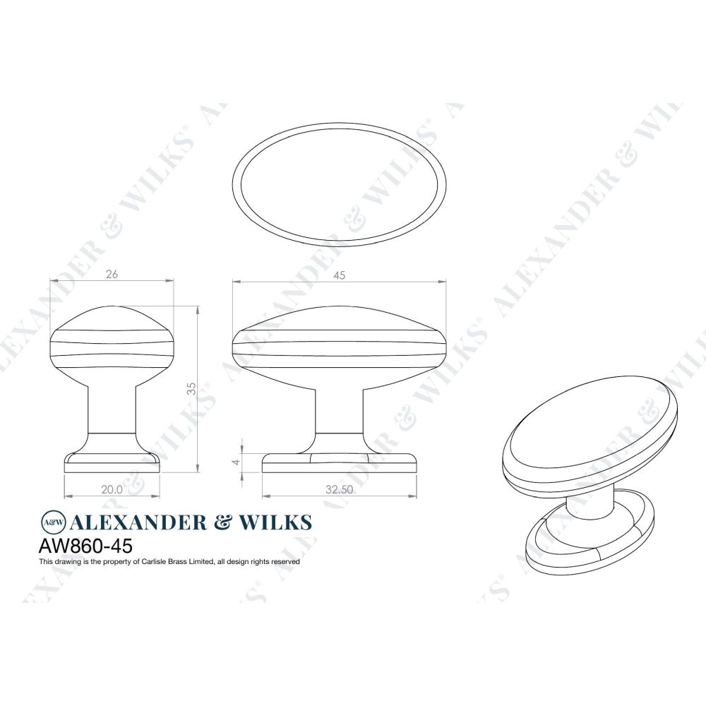 Line technical drawing image of Alexander & Wilks Ashbury Cabinet Knob-Antique Brass-45mm Dia. | Sku. AW860-45-AB | Trade Door Handles.