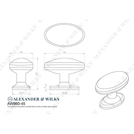 Line technical drawing image of Alexander & Wilks Ashbury Cabinet Knob-Polished Chrome-45mm Dia. | Sku. AW860-45-PC | Trade Door Handles.